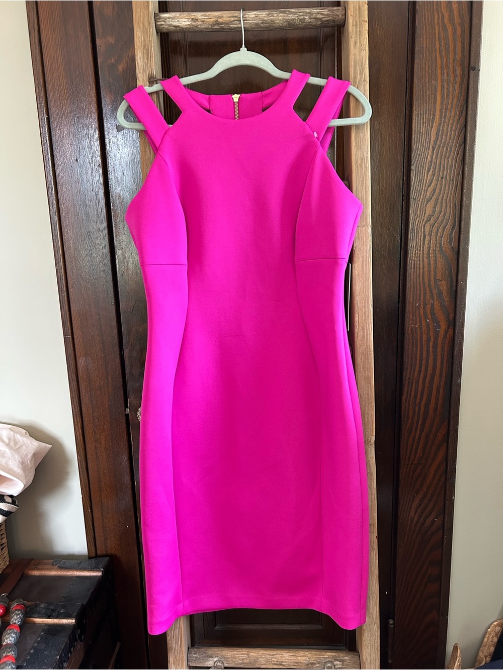 Calvin Klein Hot Pink Cutout Shoulder Midi Dress, NWT, size 10, gorgeous fit!